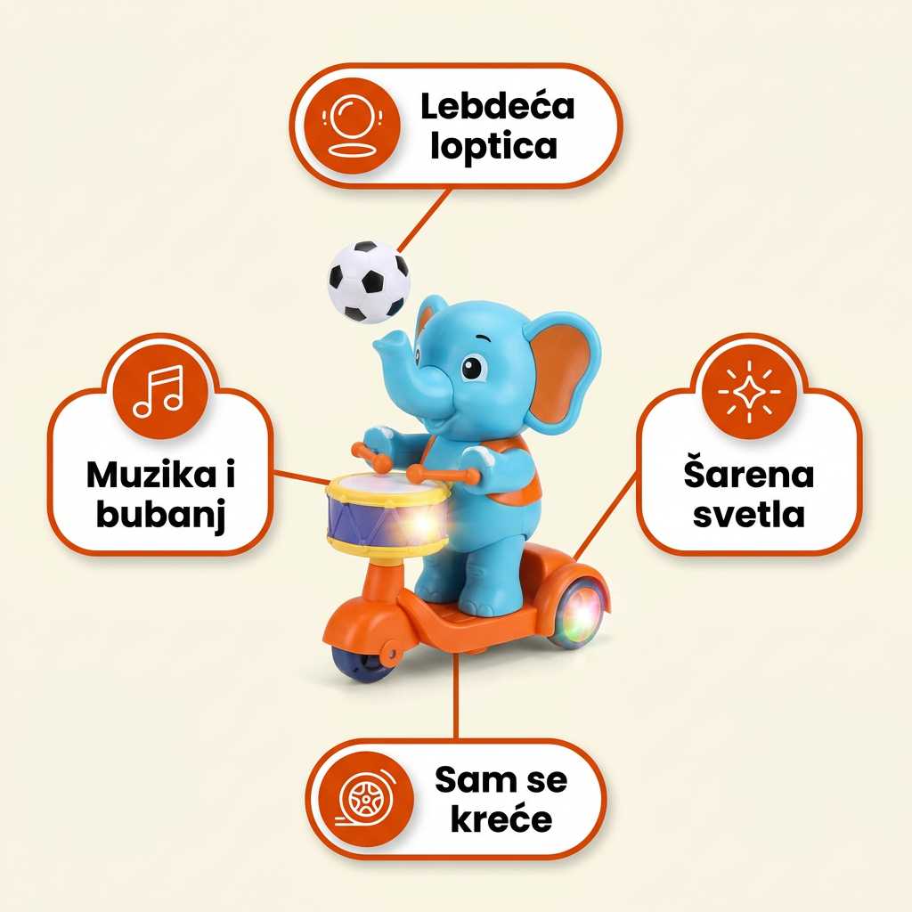 Funkcije – lebdeća loptica, muzika, svetla, kretanje