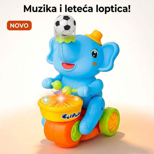 Slonče muzičar sa lebdećom loptom